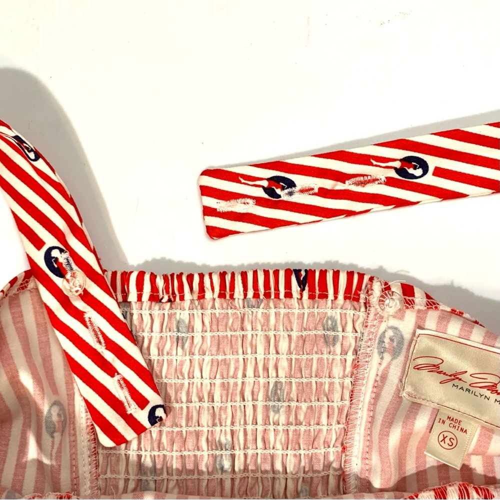 “Marilyn Monroe” pin-up red and white striped bathing beauty print dress- XS - Picture 9 of 12